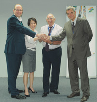 Announcing the first World Textile Summit (from left to right): Mark Jarvis, managing director of World Textile Information Network (WTiN); Sylvia Phua, chief executive officer of MP International; Halit Narin, president of International Textile Manufacturers Federation (ITMF); and Stephen Combes, vice-president of CEMATEX