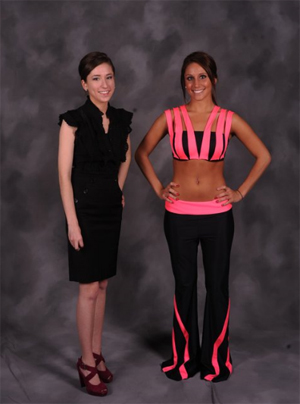Activewear winner Amanda Heslinga with Rachel Knepley wearing her design