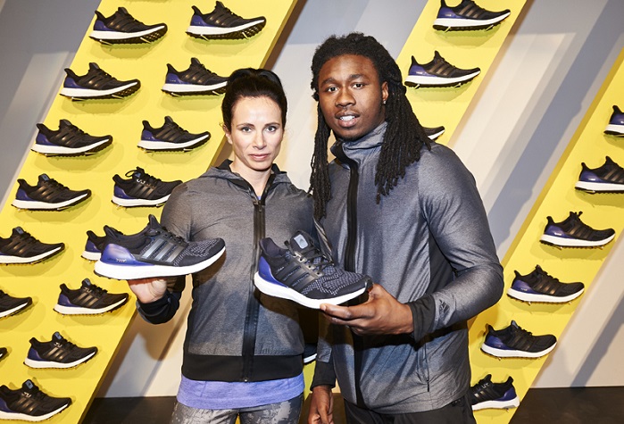 The company launched Ultra BOOST with the help of athletes Sammy Watkins, David Villa, Yohan Blake, Wilson Kipsang, Jenn Suhr, Tori Bowie and Ajee Wilson. © adidas