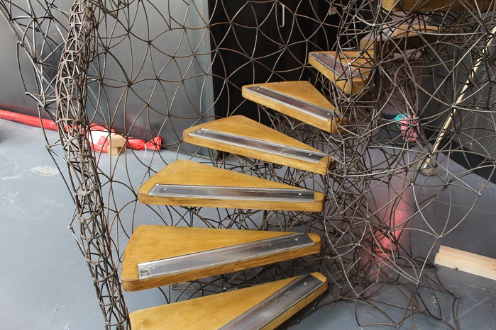 Albion’s extravagantly sculpted metal staircase incorporates needle beds from redundant hand flat knitting machines.