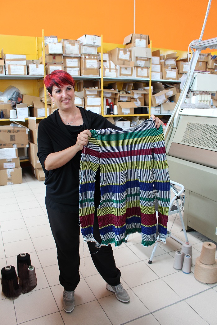 Francesca Pasquini shows off a La Trama striped WHOLEGARMENT creation.