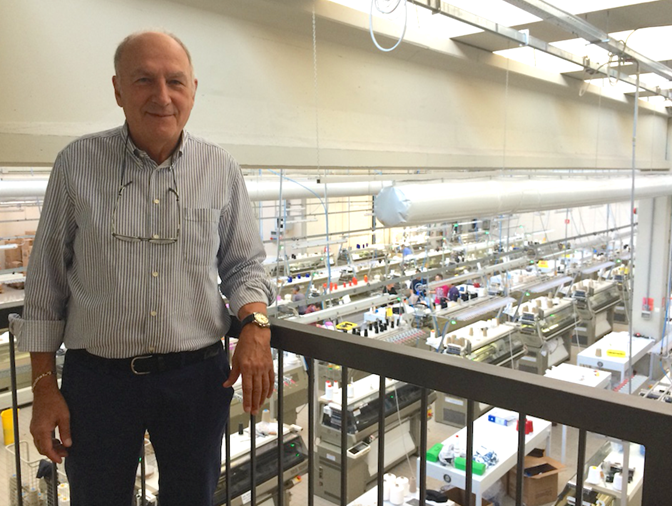 Piero Carlotti at the Lunigiane factory in Aulla, Tuscany. Piero has 50+ years of experience in textiles having run companies in the weaving, circular knitting and now flat knitting sectors.