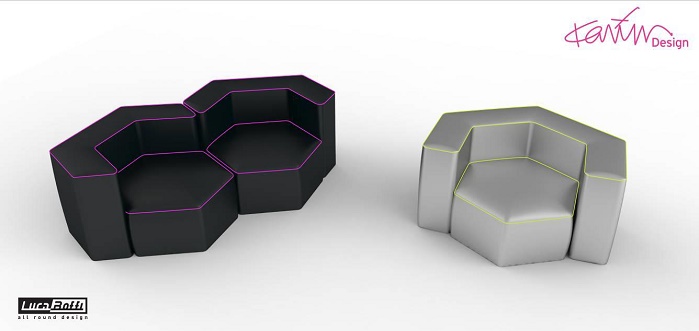For The Sensitive Design project, Karim Rashid designed HEK, a new seat featuring a hexagonal base. © Eurojersey 