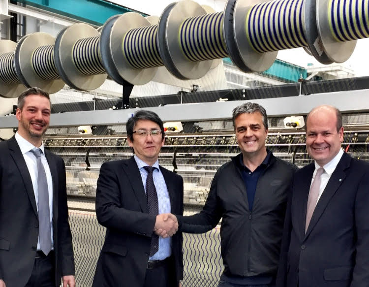 Kay Hilbert Head of Sales for Karl Mayer double needle bar machines, Hirokazu Takayama of Nippon Mayer, Cifra CEO Cesare Citterio and Oliver Mathews of Head of Sales at Karl Mayer’s Warp Knitting Division.