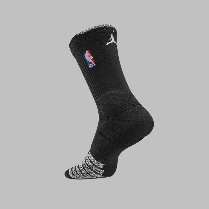 The Jumpman logo appears on the back top of the Jordan version of the NBA socks. © Nike