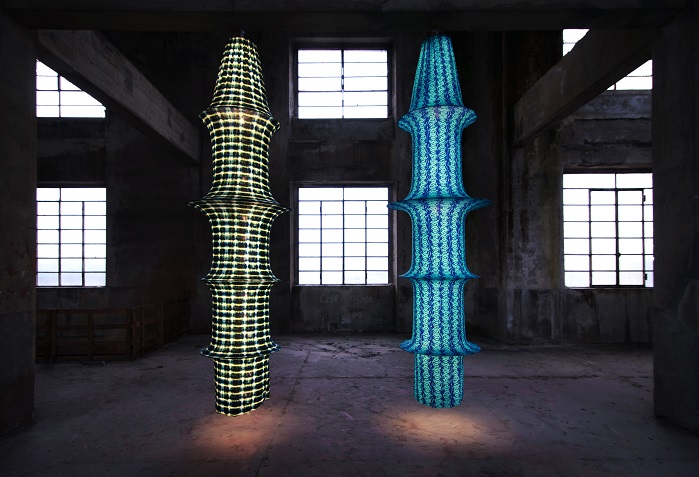 Luminous sculptures were born of a partnership between Lighting Designer Adriana Lohmann and Sensitive Fabrics by Eurojersey. © Eurojersey 