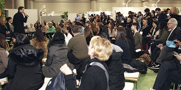 Overflowing into the aisles, the Textile Talks section of the show floor was full with thought-provoking, interactive discussions. © Texworld USA/ Apparel Sourcing USA
