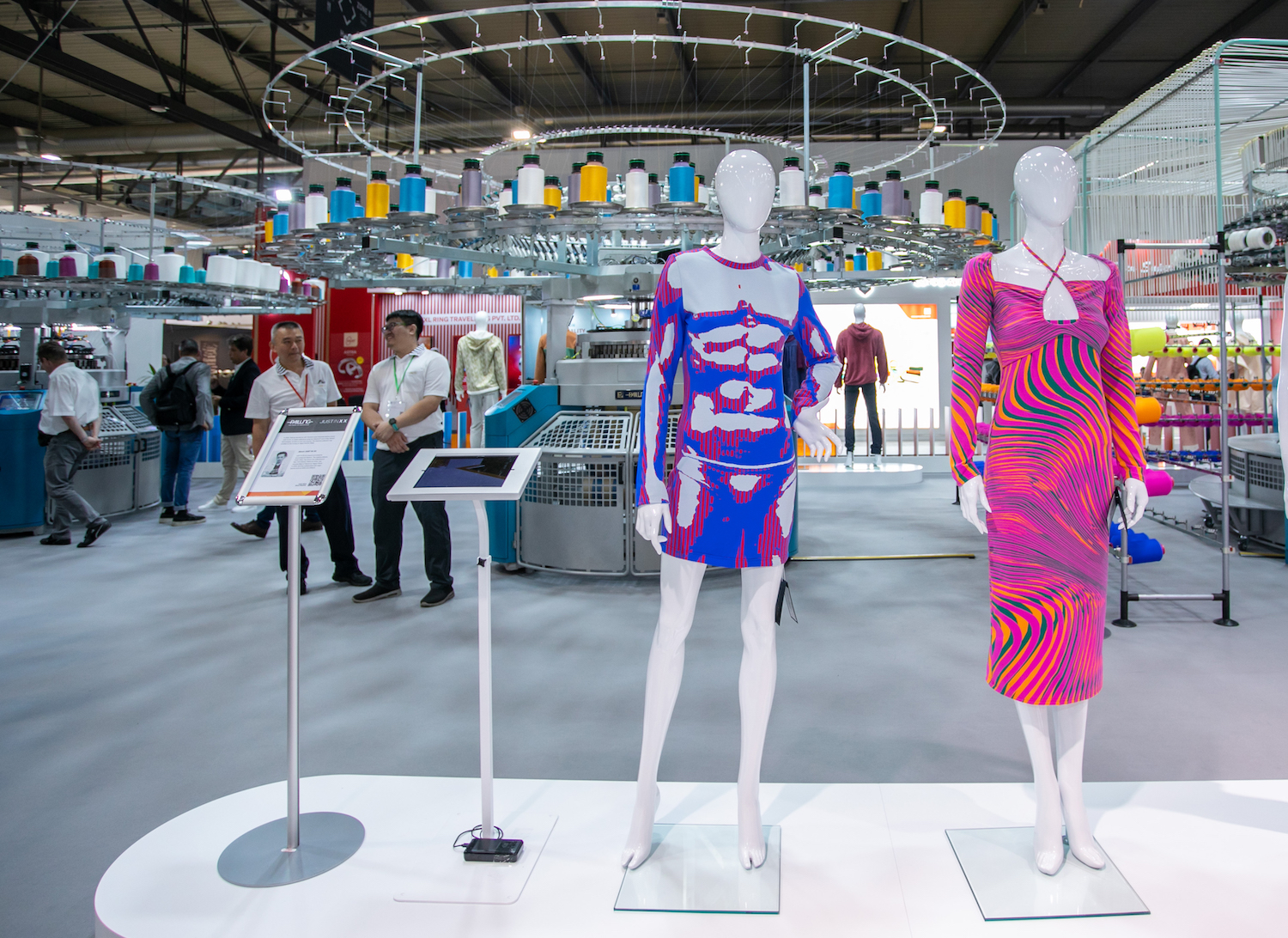 At the ITMA 2023, Pailung showcased two types of 4-way stretch fabric, plain and colour jacquard, made using its KD3.2B-W and KD2.5CJB-W machines, respectively. © Pailung