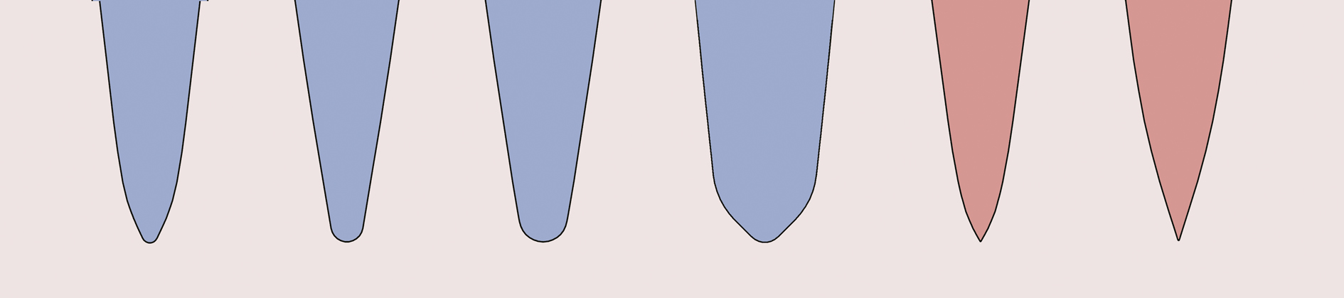 Needle tips from the Groz-Beckert portfolio (R and RS are unsuitable for knitted fabric)