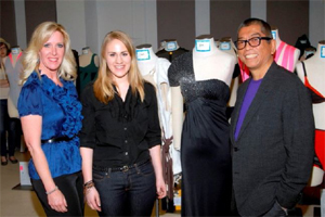 RadiciSpandex Marketing Manager Kim Hall with “Stretch to the Future” Grand Prize winner Sarah Ineson and honoree judge Tadashi.