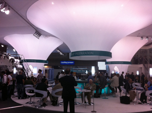Visitors enjoy Karl Mayer's airy and relaxed stand at ITMA 29011