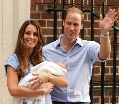 The Duke and Duchess of Cambridge outside the Lindo Wing of St Mary's Hospital in Paddington following the birth of their son, 23 July 2013. © Press Association.