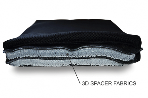 Pressure relieving cushion uses knitted spacer fabric