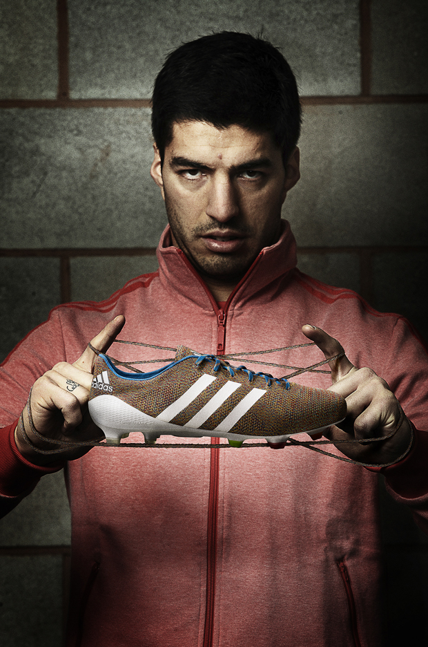 Liverpool and Uruguay striker Luis Suarez with adidas Samba Primeknit boots. Image: copyright adidas.