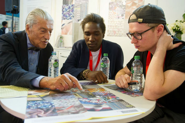 Nino Cerruti (Lanificio Fratelli Cerruti) and Agi Mdumulla and Sam Cotton of menswear brand Agi & Sam were judging The Woolmark Company Texprint Award. © Texprint