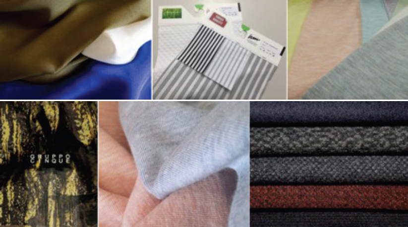 Above from left: Bacx by Centro Seta, Hausammann + Moos AG, Botanicaldye by Shinnaigai Textile. Below from left: Gruppocinque, Re.Verso by Lanificio Stelloni Andrea, Nuova F.lli Boretti e Green Line. ©  C.L.A.S.S. 
