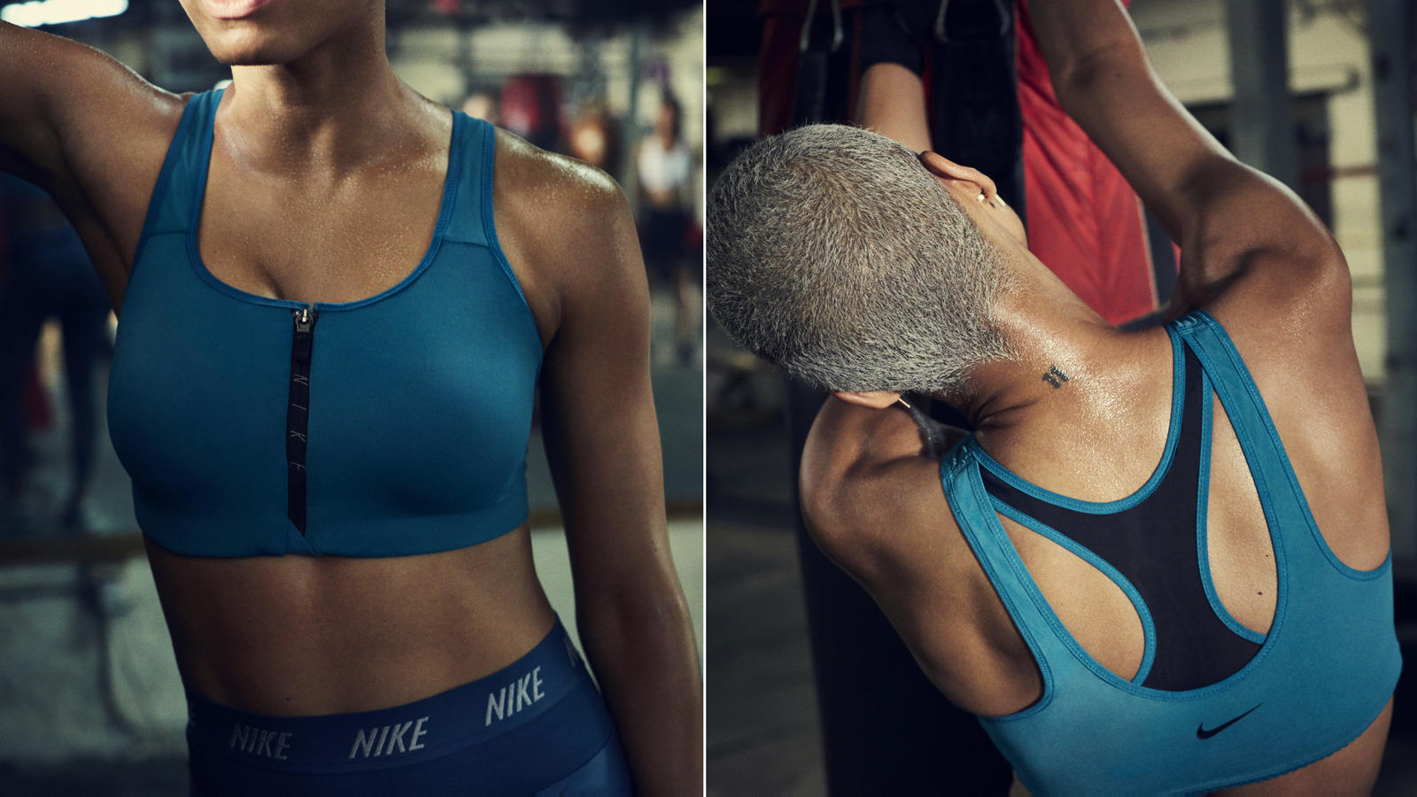 Nike Zip Bra offers interior molded cups combined with a compression overlay to provide support via encapsulation and compression. © Nike