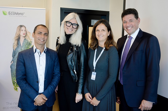 Lenzing Press Conference, from left to right: Amit Gautam, VP Global BM Textiles, Lenzing AG; Anna Appelqvist, Brand Director, Gina Tricot AB; Sonja Zak, Head of Product Management BM Textiles, Lenzing AG; Robert van de Kerkhof, CCO, Lenzing AG. © Lenzing