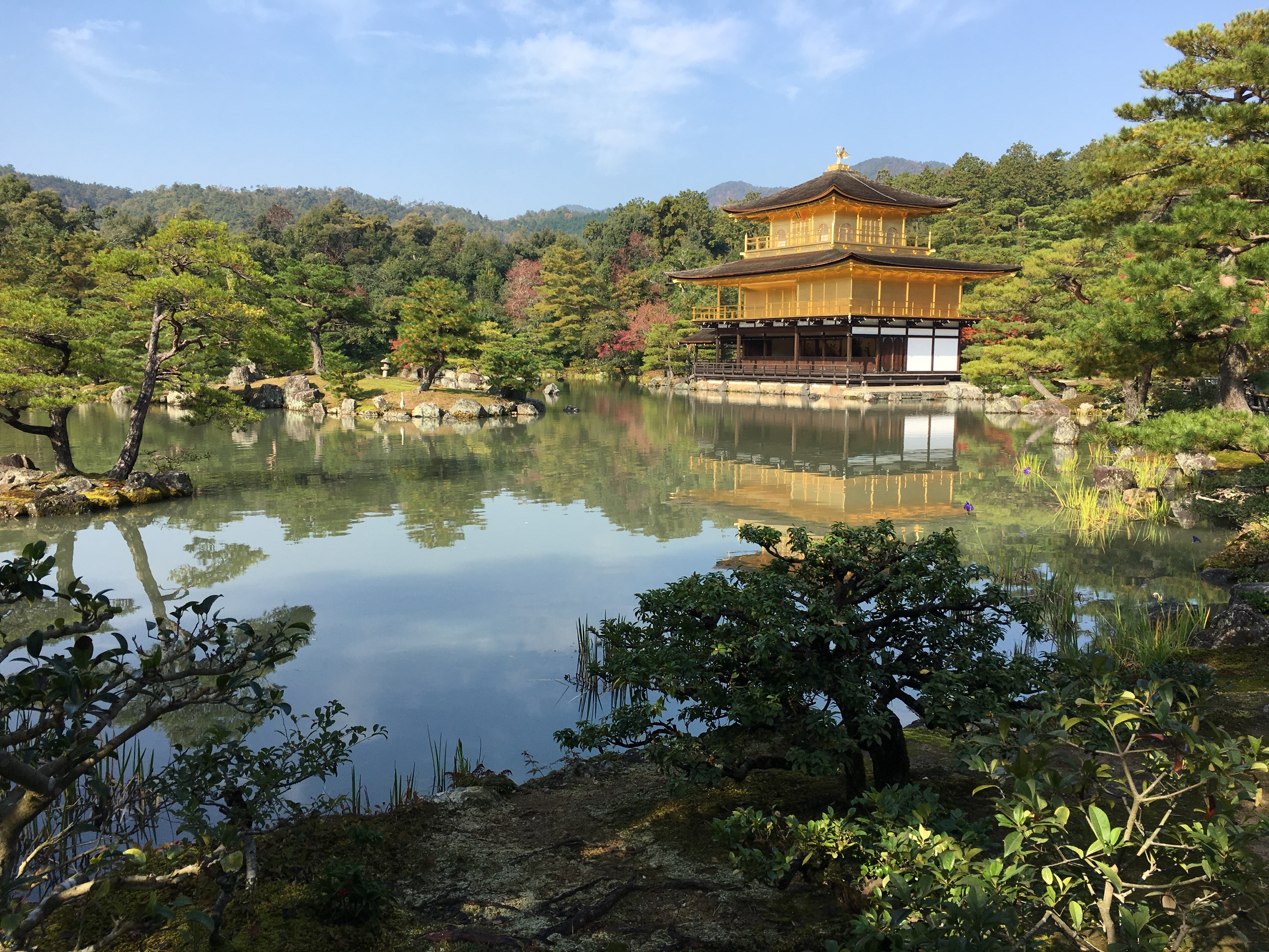 Kinkakuji (Golden Pavilion) is a Zen temple in northern Kyoto whose top two floors are completely covered in gold leaf. Formally known as Rokuonji, the temple was the retirement villa of the shogun Ashikaga Yoshimitsu, and according to his will it became a Zen temple of the Rinzai sect after his death in 1408.