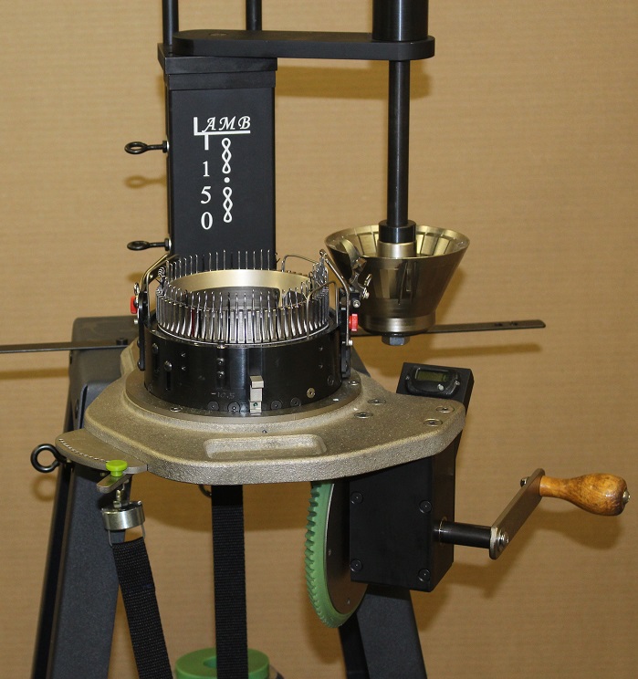 An LT150 hand operated sock knitter. © Lamb Knitting Machine