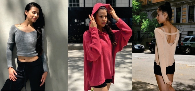 L to R: Fitted Ballerina Top; Unisex Pullover Hoodie; Flowy Ballerina Top. © KD New York