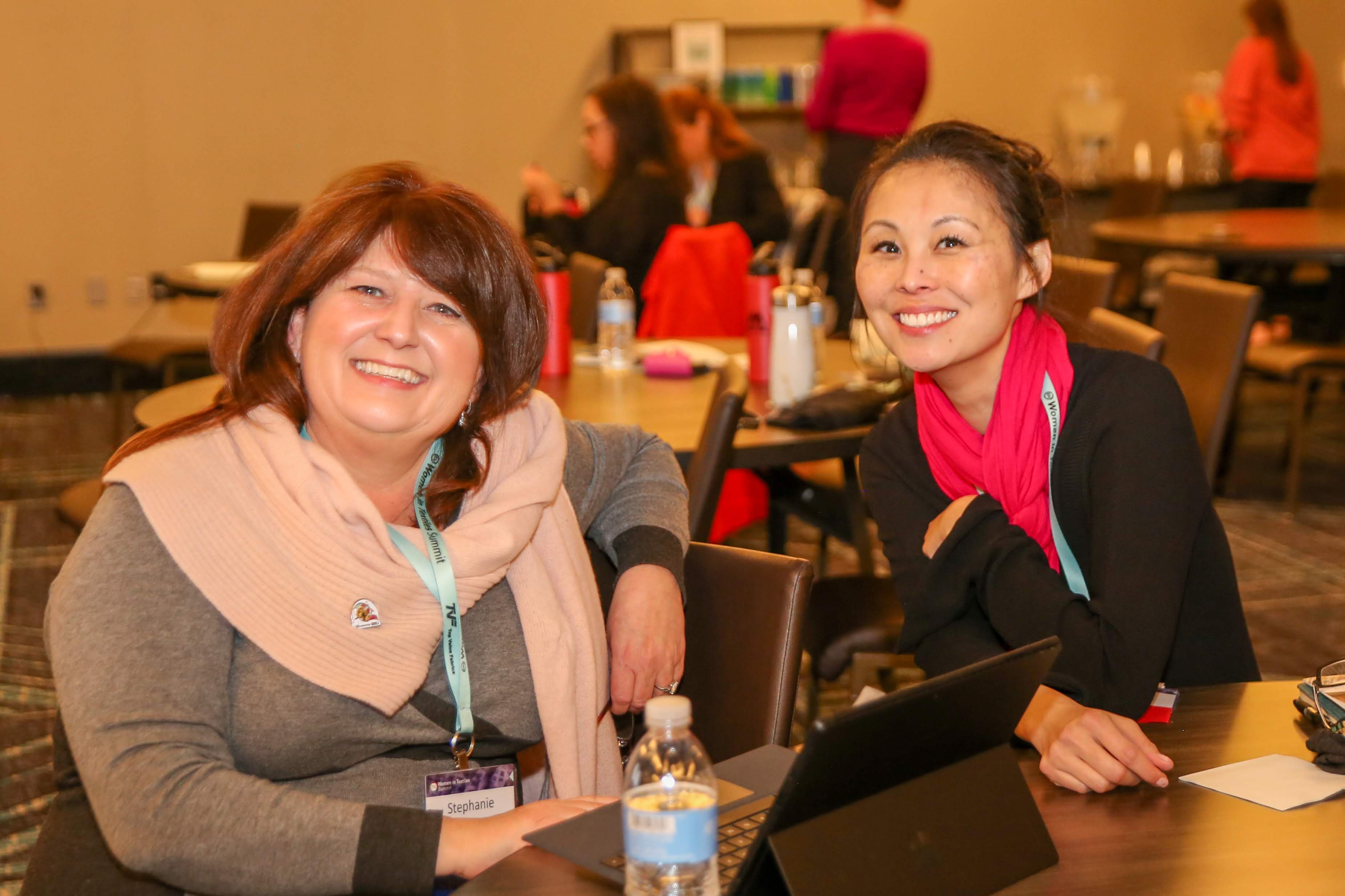 Speaker Stephanie Rodgers (left) and Casey Strauch, U.S. Marketing Manager for Hohenstein. Photo: Devin Steele/eTextileCommunications.com