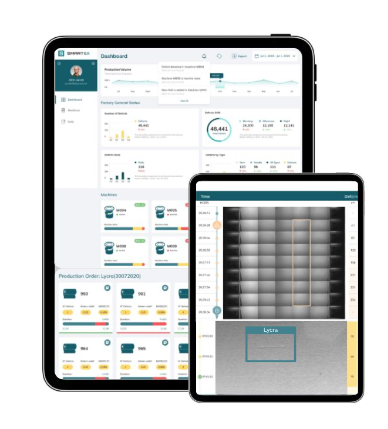 Smartex-V1 also provides automated insightful productivity and quality reports, real-time production monitoring via the internet. © Smartex.