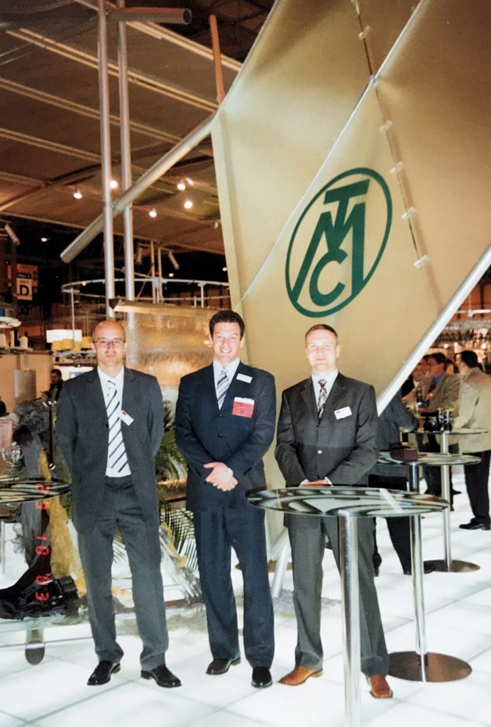 TMA 2003 in Birmingham: From left to right, Mayer & Cie. regional sales manager Wolfgang Müller, Dimatex managing director Fernando FerradÃ¡s and Marcus Mayer, managing director of Mayer & Cie. © Mayer & Cie.