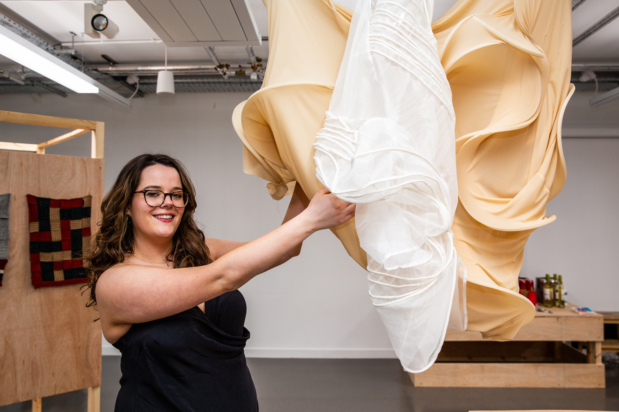 Gray’s alumni and winner of the RGU Principal’s Award for Design 2022, Beth Davidson, with her award-winning clothing range, ‘Outer Shell’. © RGU