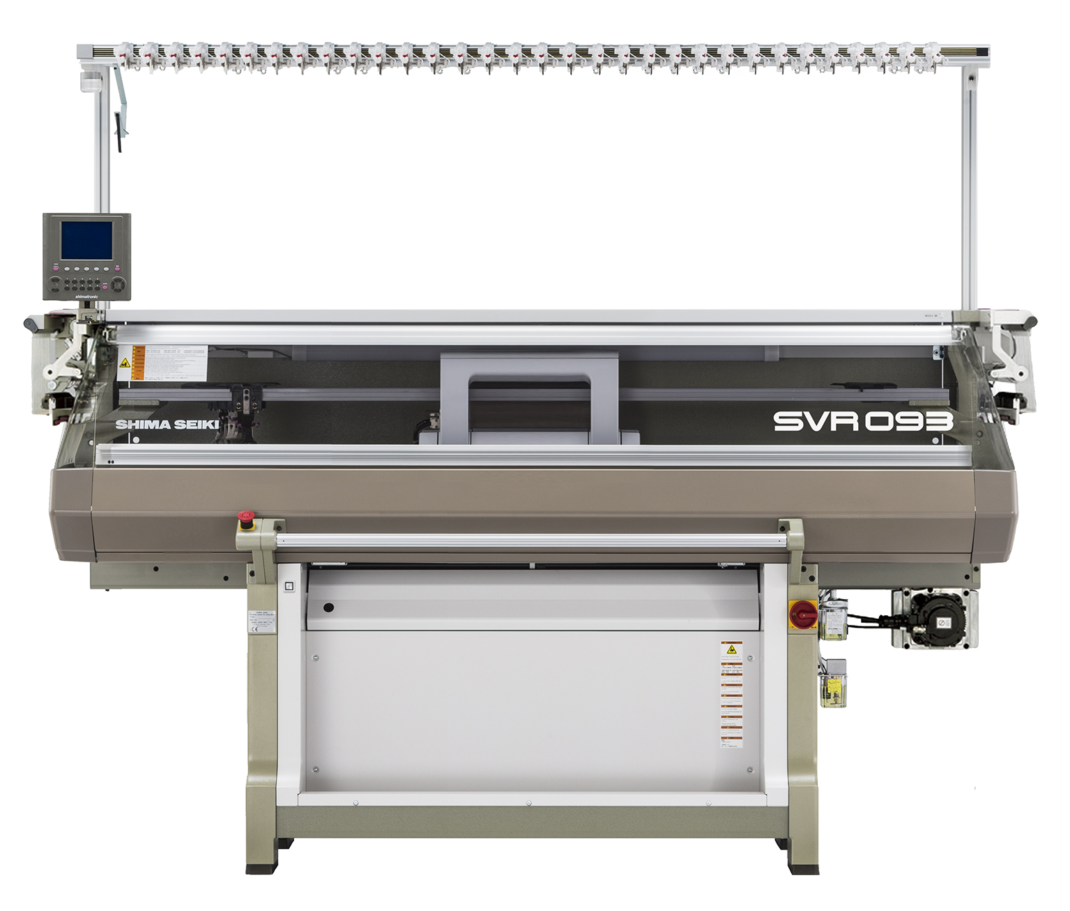 The compact SVR093 machine with a short knitting width intended for knitting shoe uppers. © Shima Seiki