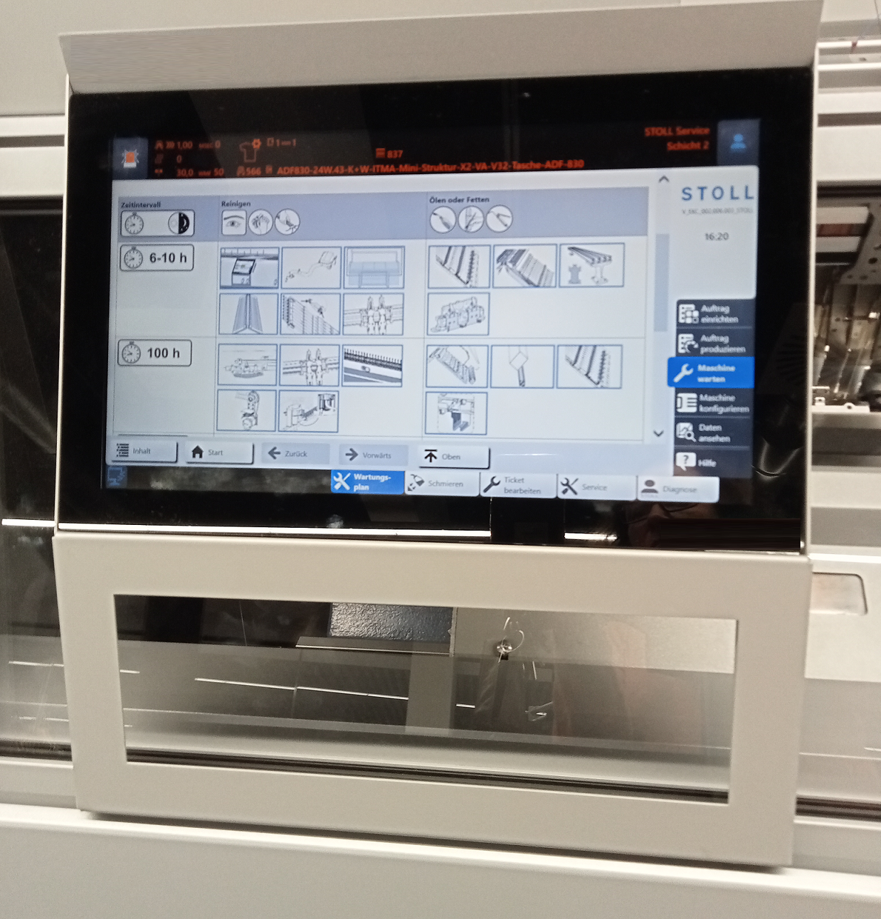 Close up of the user interface with maintenance plan. © Karl Mayer Stoll