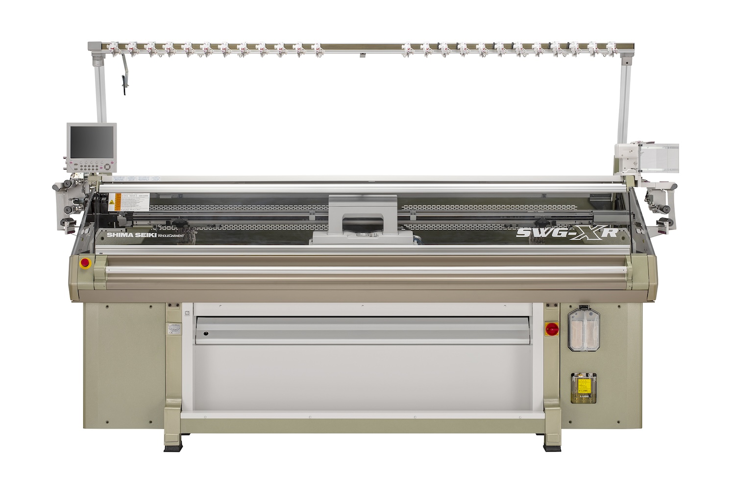 SWG-XR features 4 needle beds for all-needle knitting of high quality WHOLEGARMENT products using the company's original SlideNeedle. © Shima Seiki