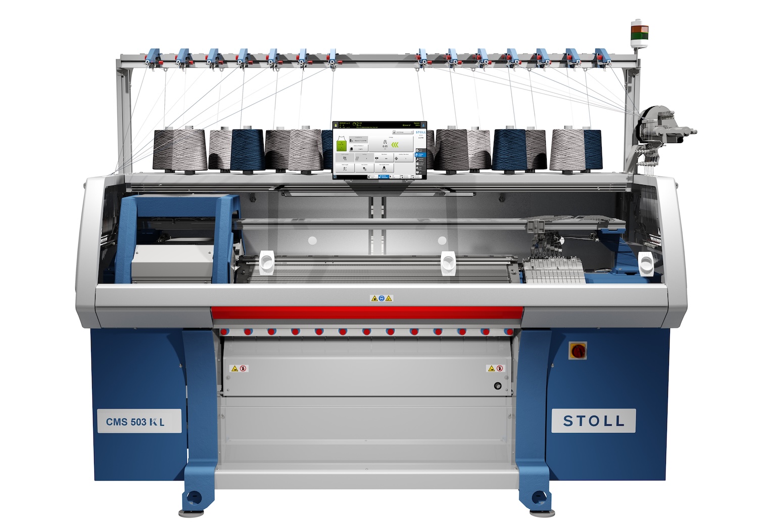 Stoll’s new 50-inch CMS 503 ki L flat knitting machine. @ Karl Mayer Stoll