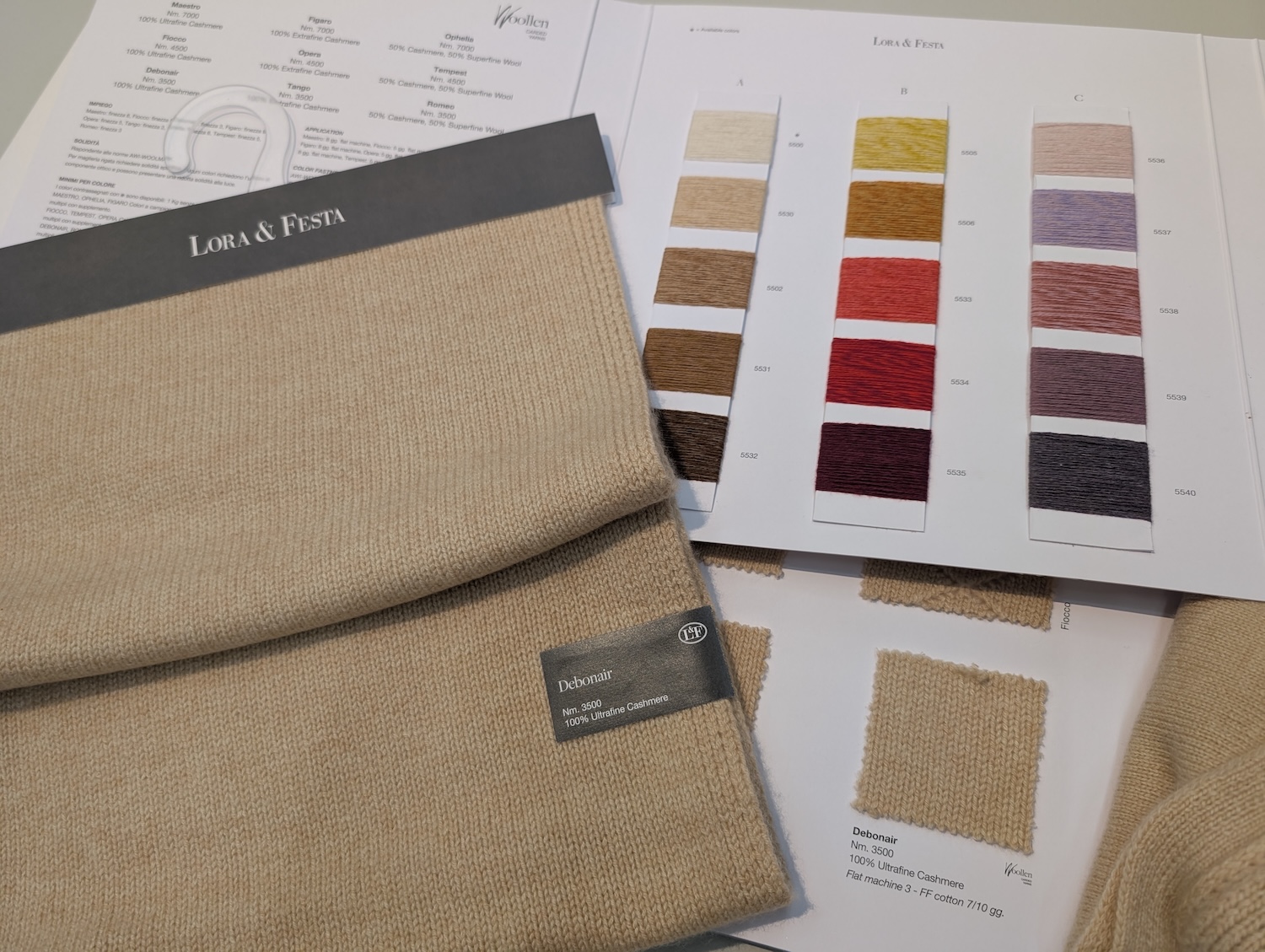 Lora & Festa shade card. © Jo Storie Knit Design Consultancy